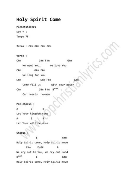 Come Holy Spirit by City Harvest Church chords and lyrics.